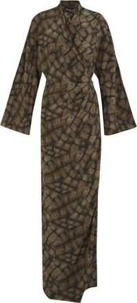 Cortana Karlie- zijden jurk diepdruk- - Dames - Wikkelkleedje - Bruin - XL - Kleedjes