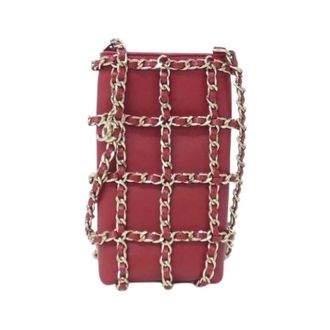 Chanel Pre-owned Lambskin Telefoonhoesje - Dames - Pre-owned - Rood - Maat: ONE Size Leer