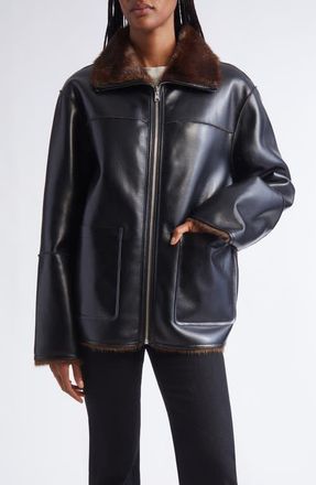 Stand Studio Brella Reversible Faux Leather Jacket in Black/Brown at Nordstrom, Size 8 Us