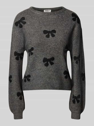 Only Regular Fit Strickpullover mit Allover-Muster Modell BORA in Hellgrau, Gr&ouml;&szlig;e M