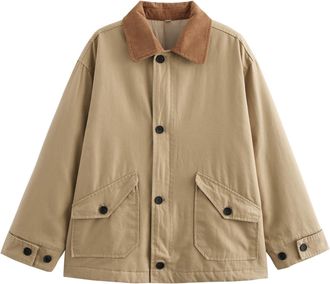 Generic Womens Oversized Barn Jacket Corduroy Lapel Collar Button Down Casual Canvas Jacket Fashion Long Sleeve Plain Casual Jackets Outwear Khaki