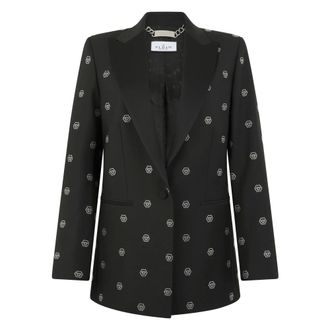 Philipp Plein Boyfriends Fit Blazer Monogram Strass Monogram - female - Philipp Plein - Blazers - Black - XL - Jackets