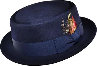 Maz Accessoires Crushable Wool Felt Round Pork Pie Hat (X-Large, Navy)