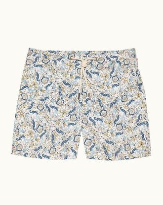 Orlebar Brown Bulldog Drawcord Mid-Length Classic Fit Drawcord Swim Shorts with Fairground Print in Multi/blue at Nordstrom, Size 32