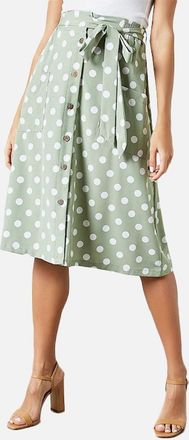 Brave Soul Womens BRAVE SOUL MORA Womens Midi Skirts Stretchy Ladies Polka Dot Print Casual Bottom - Green - Size: 14