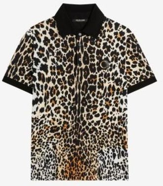 Roberto Cavalli Leopard Print Cotton Polo Shirt, Size X-Small