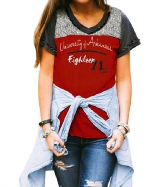 Gameday Couture University Of Arkansas Football Tee In Red/grey