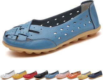 Generic Orthopedic Loafers for Women, Orthopedic Loafers in Breathable Leather, Fashion Casual Portable Slip-On Flats Sandals (Blue, Adult, Women, 7.5, Numeri
