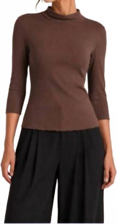 Michael Stars Helena 1X1 Cotton Elbow Sleeve Mock Neck Top In Espresso