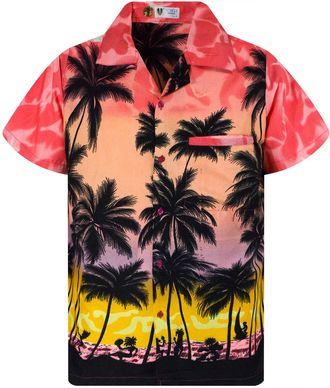 V.H.O. Funky Hawaiian Blouse Shirt, Shortsleeve, Beach, Eclectic Red, M