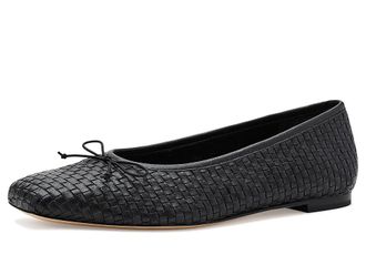 Vince Darla Weave Ballerina/Skimmer Womens Flat Shoes Black : 7.5 M, Leather