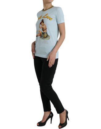 Dolce & Gabbana Womens Light Blue Cotton Free Love Crew Neck T-Shirt