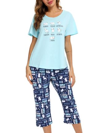 Mia Lucce Womens Pyjamas -Short SleeveTops with 3/4 Pants PJs Sets-2 Piece Sleepwear