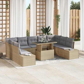 vidaXL Conjunto De Sof&aacute; De Jard&iacute;n Con Coj&iacute;n 10 Pcs Beige Y Gris Claro Vidaxl