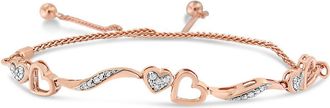 House of Brilliance 14K Yellow Gold Plated.925 Sterling Silver 1/10 Cttw Diamond Wave and Hearts 4-10 Adjustable Bolo Bracelet