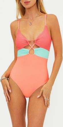 Beach Riot Leslie Cutout One-Piece Swimsuit in Guava Jelly Colorblock at Nordstrom, Size X-Large