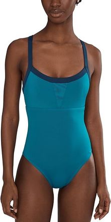 Nike Bold Color Block V-back One Piece Womens Swimsuits One Piece Green Abyss : XL, Polyester/Spandex
