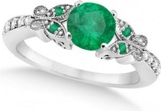 Allurez Butterfly Genuine Emerald & Diamond Engagement Ring 14K White Gold 1.11ct