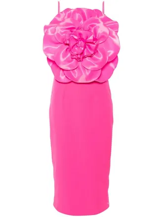 Nissa floral-appliqu&eacute; crepe dress - women - Elastane/Polyester/Polyester/Elastane - 36 - Pink