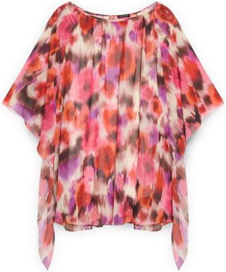Fiorella Rubino Georgette tuniek met aquarelprint - Dames - Blouses - Roze - L - Polyester - Overhemden