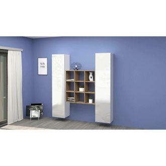 Dmora Aparador Ddacru, Juego De Sal&oacute;n Con 2 Puertas Y Estantes, Buffet De Sal&oacute;n, Aparador De Cocina, 100% Made In Italy, Cm 170x30h180, Blanco Brillo Y Arce