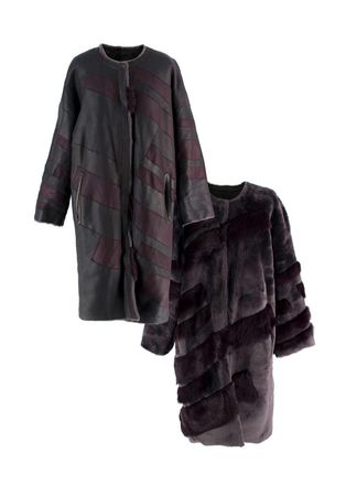 Liska Purple Reversible Lambskin / Fur Coat Size M