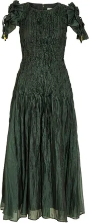 Aje Aje Angeli Pintuck Organza Midi Dress - Dark Green - 10 (UK10 / S)