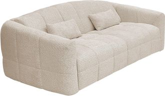 Vente-Unique Sof&aacute; cama de 4 plazas de apertura r&aacute;pida en tela boucl&eacute; beige - Cama de 160 cm - Colch&oacute;n de 14 cm RETUNA II