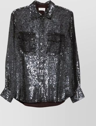 Parosh long sleeve top with chest pockets and sequins