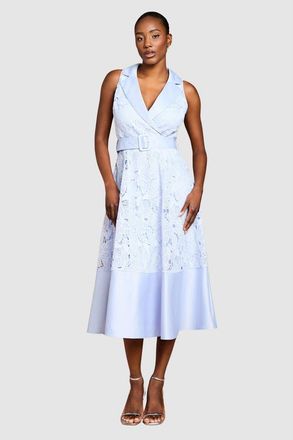 Coast Satin Trim Lace Collard Midi Dress in Cornflower Blue at Nordstrom, Size 10