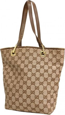 Gucci Brown Pink Beige Canvas Tote Bag (Pre-Owned)