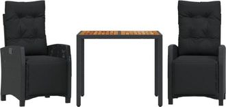 vidaXL Vidaxl - Set Comedor De Jard&iacute;n 3 Pzas Con Cojines Rat&aacute;n Sint&eacute;tico Negro