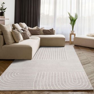 Paco Home Paco Home - Alfombra Sala De Estar Dormitorio Pelo Corto Scandi Motivo Arco&iacute;ris Boho Crema 160x220 Cm