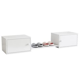 STILVORA Mueble Zapatero Con 2 Puertas Y Hueco Abierto, Banco De Entrada, Estilo Cl&aacute;sico, En Madera Maciza Y Mdf, 189&times;40&times;34,5 Cm, Blanco