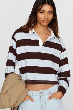 Good American 100% Cotton Cropped Rugby Polo Shirt Top