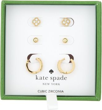 Kate Spade New York 3-pack assorted mini stud & hoop earrings in Clear /Gold at Nordstrom Rack