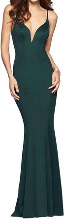 Faviana Lux Jersey Gown With Side Cutout In Dark Green
