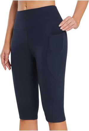 Generic Cropped Leggings for Women 3/4 Length Capri High Waisted Yoga Pants Elastic Waist Gym Leggings With Pockets Buttery Tummy Control Leggings Workout Exe