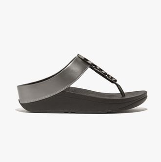 FitFlop Fitflop HALO BEAD-CIRCLE METALLIC Womens Toe Post Pewter Black - Silver Pu - Size UK 8