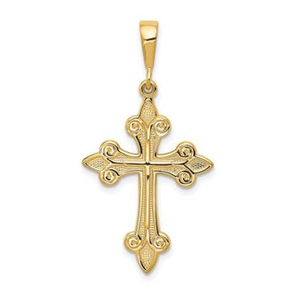 Diamond2Deal 14k Yellow Gold Fleur de Lis Cross Pendant