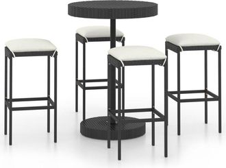 vidaXL Set De Bar Para Jard&iacute;n 5 Pzas Y Cojines Rat&aacute;n Sint&eacute;tico Negro Vidaxl