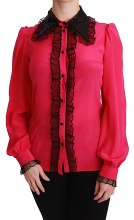 Dolce & Gabbana Pink Silk Black Sequin Lace Shirt Womens Blouse