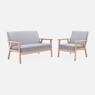 Alice's Garden Alices Garden - Banco Y Sill&oacute;n De Madera Y Tela, 3 Plazas, Isak, Gris Claro, 114x69.5x73 Cm