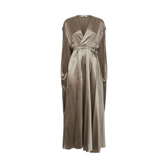 Co Gowns, female, Brown, Size: S Caped Back Dress in Silk Charmeuse