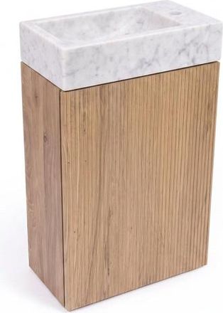 Saniclass Holz Atelier Toiletmeubelset - 40x60.5cm - 1 deur - fontein natuursteen marmer - kraangat rechts - eiken natural