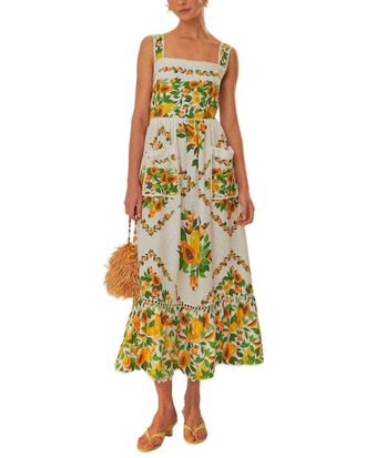 Farm Rio Farm Rio Linen-Blend Papaya Salad Scarf Off-White Maxi Dress