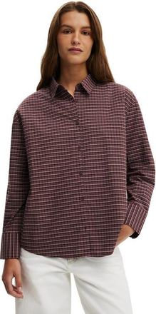 Cotton On Womens Sloane Oversized Shirt in Micro Check Cocoa Deep at Nordstrom, Size 10