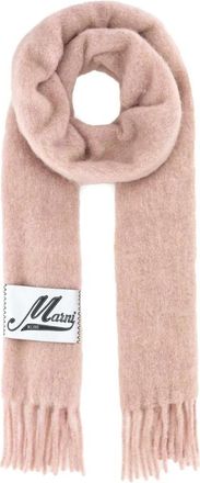 Marni Logo Patch Sjaal met Franjes - Heren - Wintersjaals - Roze - ONE Size - Accessoires