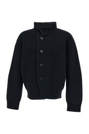 Dries Van Noten Heavy Ribbed-Knit Wool Cardigan with Asymmetric Button Closure