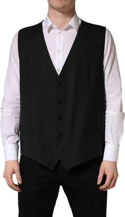 Dolce & Gabbana Black Wool Single Breasted Waistcoat Mens Vest